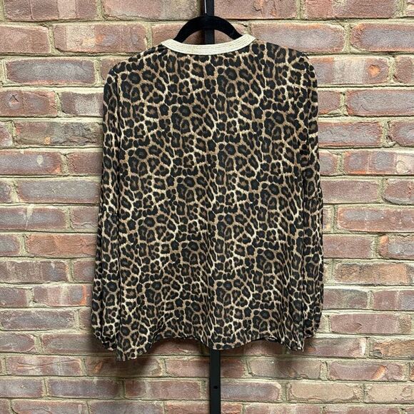 Michael Kors Women’s Cheetah V Neck Long Ballon Sleeve Top Size Medium - Picture 6 of 8